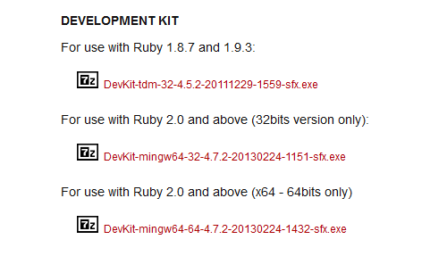 安装RubyDevKit的地址界面